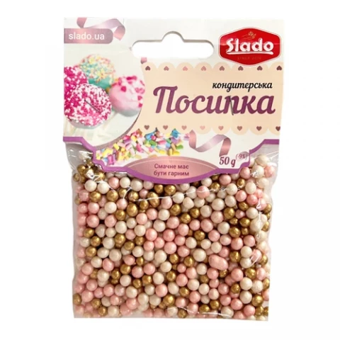 Кульки рисові мікс рожево-біло-золоті 50г