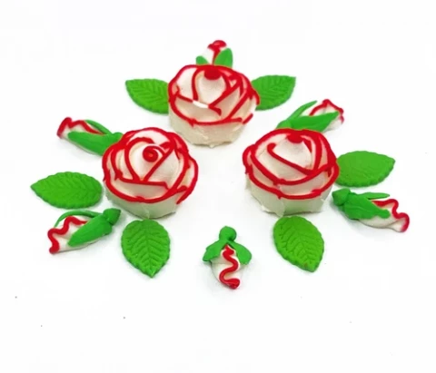 Набір цукрових прикрас Трояндочки білі з контуром (3шт)