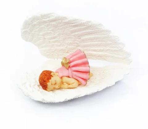 Сахарное украшение Малыш на крыльях девочка розовая (большая)
