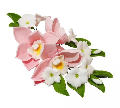 Сахарное украшение Веточка орхидеи розовая