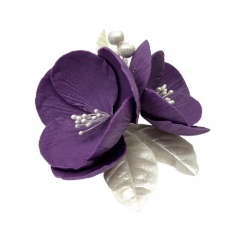 Цукрова прикраса букет магнолія фіолетова із срібним листям