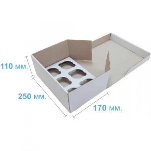 Коробка біла для 6-ти капкейків (25см х 17см х 11см)