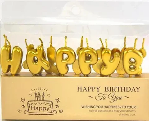 Набор свечей для торта BUBBLES буквы "Happy Birthday" золото