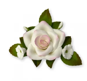 Сахарное украшение Роза белая тонированная с колокольчиками