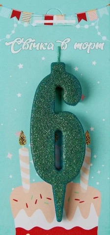 Свеча для торта цифра "6" зеленая