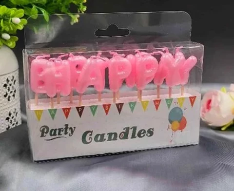 Набор свечек для торта BUBBLES буквы "Happy Birthday" розовые