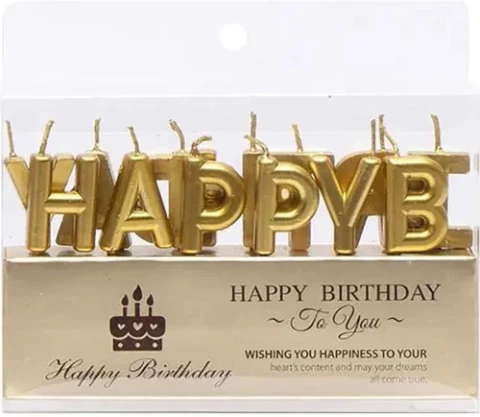 Набор свечек для торта буквы "Happy Birthday" золото премиум