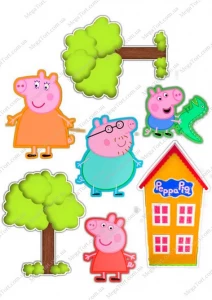 Вафельная картинка для топперов и пряников Свинка Пеппа с домиком