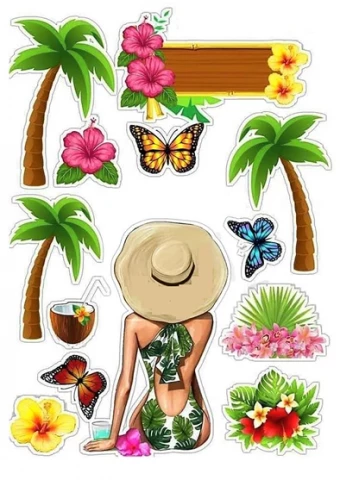 Вафельная картинка девушка пальмы