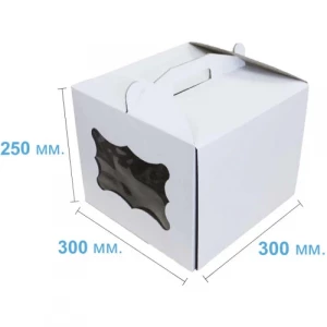 Коробка белая для торта с окошком (30см х 30см х 25см)