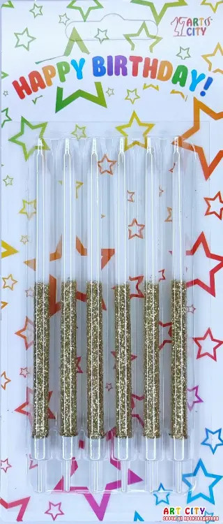 Набір свічок для торта білі із золотом 6шт