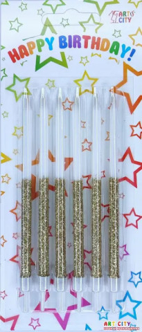 Набір свічок для торта білі із золотом 6шт