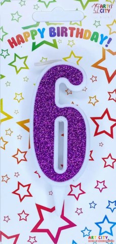 Свічка для торта цифра "6" фіолетова