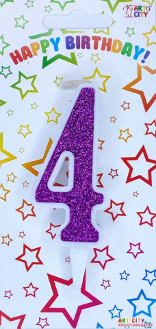 Свеча для торта цифра "4" фиолетовая