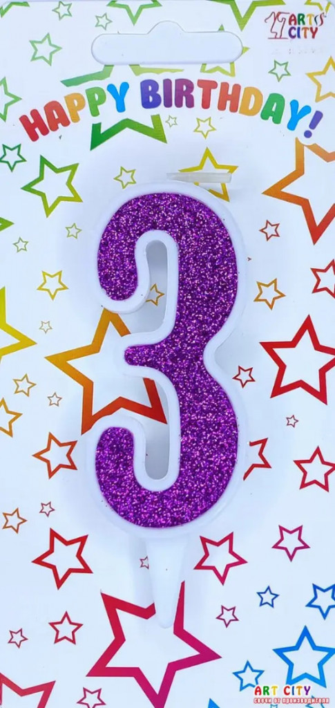 Свеча для торта цифра "3" фиолетовая