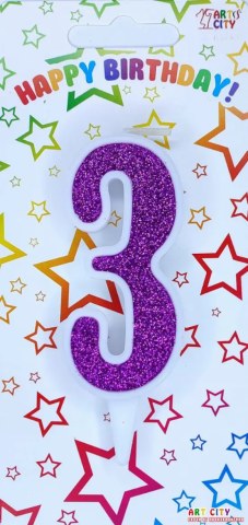 Свічка для торта цифра "3" фіолетова