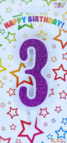 Свеча для торта цифра "3" фиолетовая