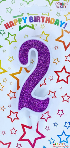 Свеча для торта цифра "2" фиолетовая