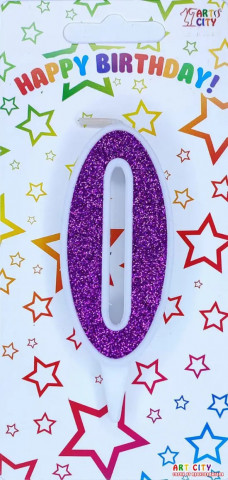 Свеча для торта цифра "0" фиолетовая