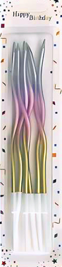 Набор свечек для торта витые градиент золото-розово-серебряные 6шт