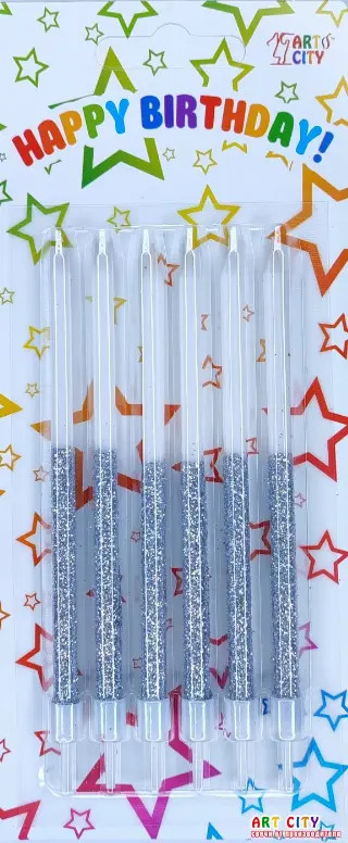 Набір свічок для торта білі із сріблом 6шт