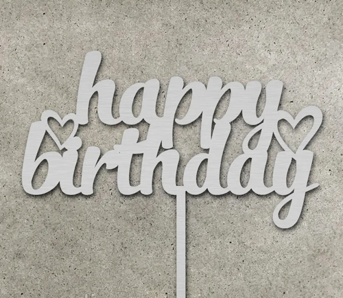 Топпер "Happy Birthday (сердечки)" ДВП серебро