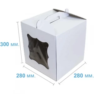 Коробка белая для торта с окошком (28см х 28см х 30см)