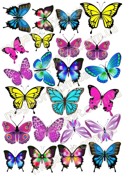Вафельная картинка "Бабочки разноцветные №1"