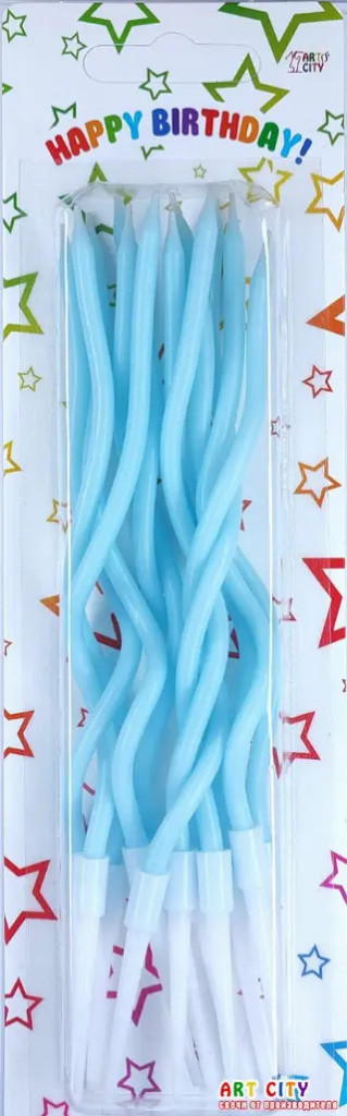 Набір свічок для торта завиті блакитніі 12шт