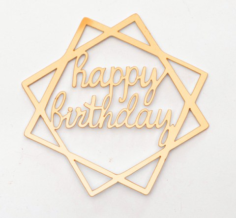 Дзеркальний топер золото "Happy Birthday" ромб боковий