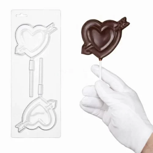 Пластиковая форма для шоколада "Сердце на палочке"