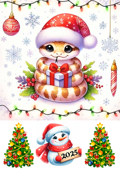 Вафельная картинка Змея с подарком