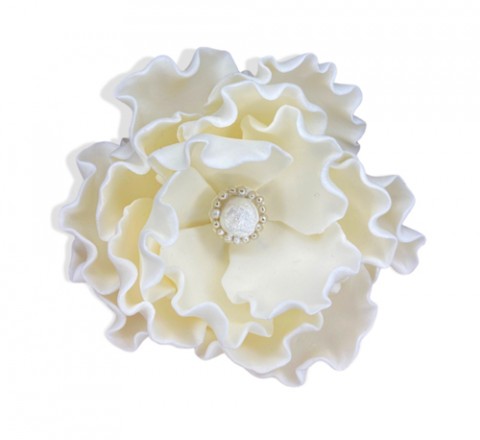 Сахарное украшение пион с жемчужиной белый