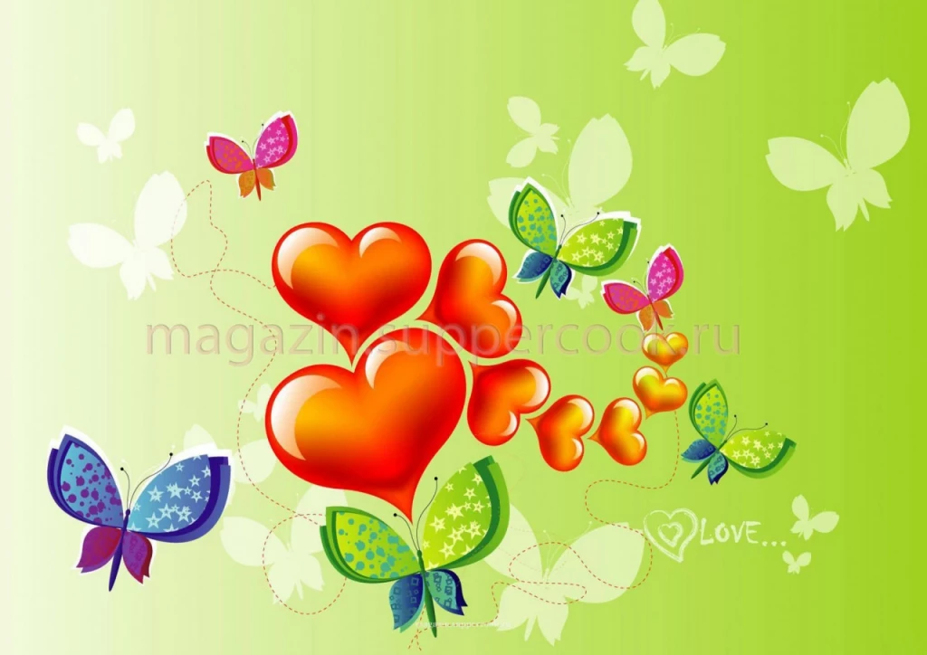 Вафельная картинка "Сердца и бабочки"
