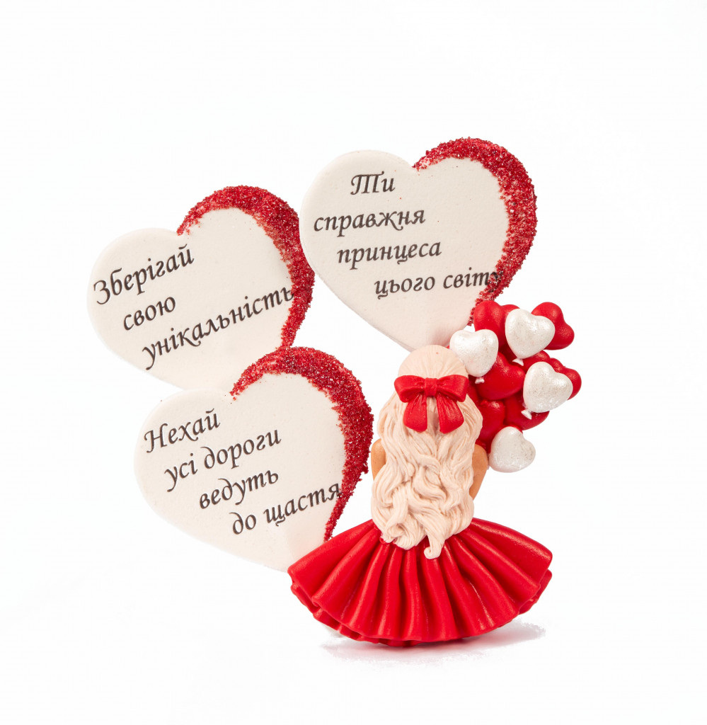 Набор сахарных топперов Девушка с сердечками в красном