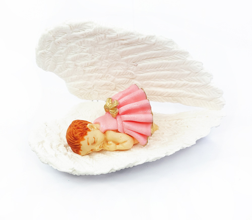 Сахарное украшение Малыш на крыльях девочка розовая (большая)