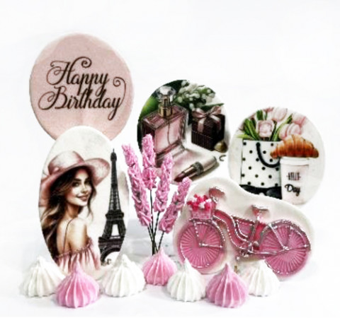 Набор сахарных топперов Пожелания №4 (розовый)