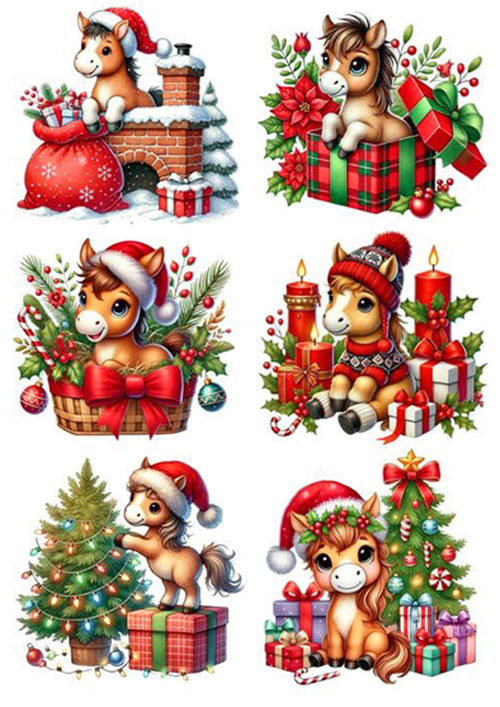 Вафельная картинка для топперов и пряников Рождественские лошадки