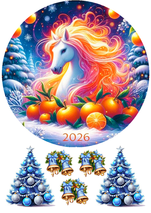 Вафельная картинка Огненная лошадка с мандаринами