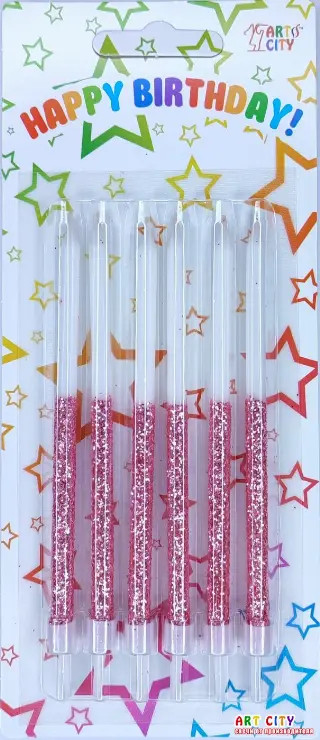 Набір свічок для торта білі з рожевим 6шт