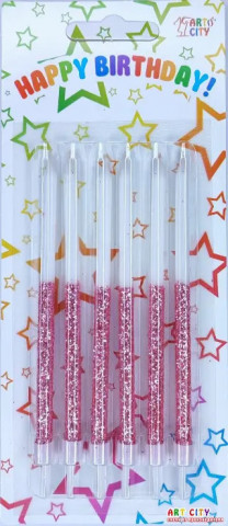 Набір свічок для торта білі з рожевим 6шт