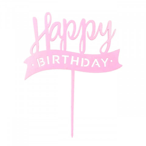 Топер "Happy Birthday стрічка" рожевий