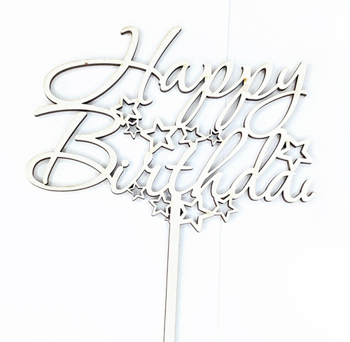 Топер "Happy Birthday пропис зірки" ДВП білий