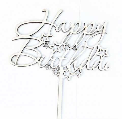 Топер "Happy Birthday пропис зірки" ДВП білий