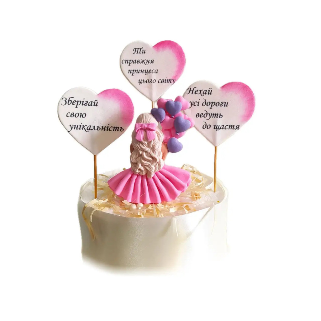 Набор топперов Девушка с сердечками в розовом