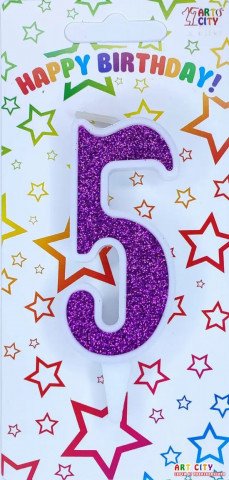 Свеча для торта цифра "5" фиолетовая