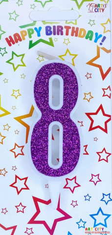 Свеча для торта цифра "8" фиолетовая