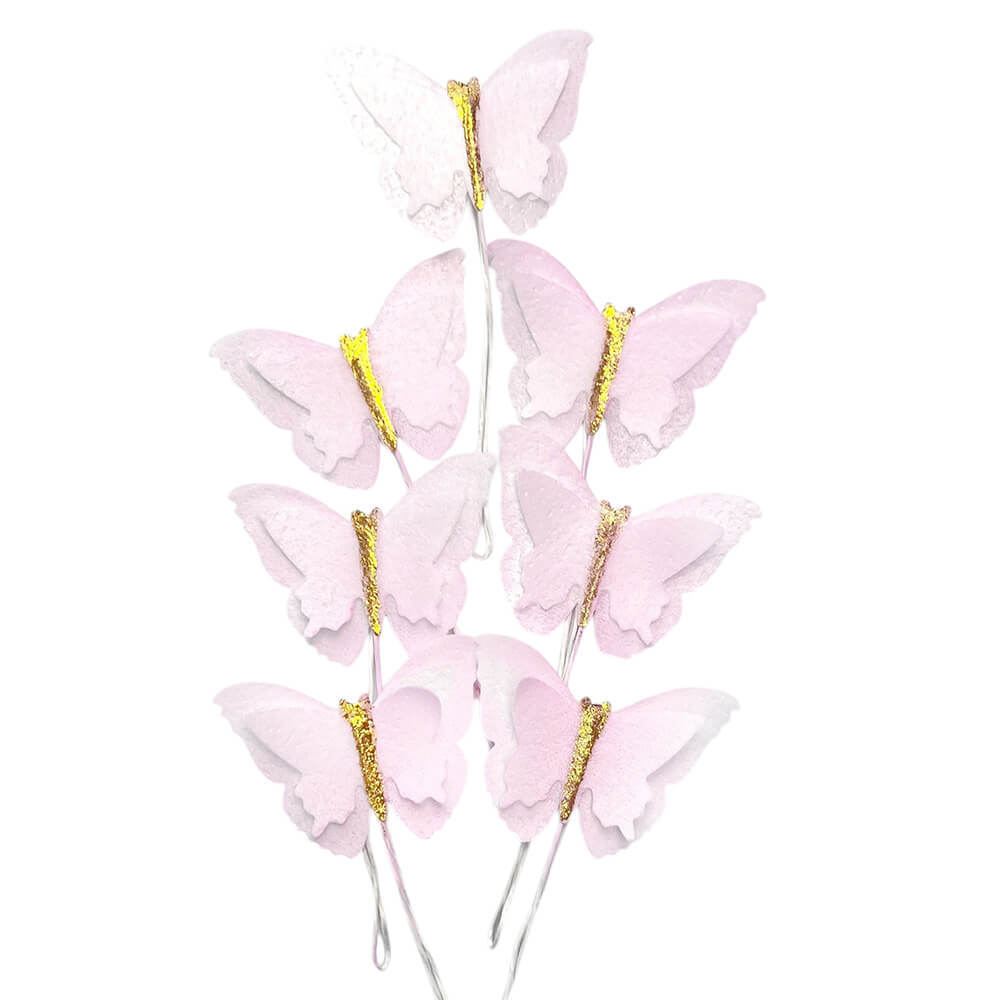 Вафельная бабочка розовая с золотом Сладо 7шт