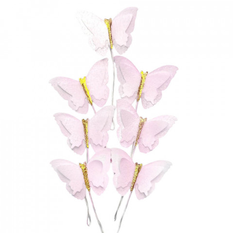 Вафельная бабочка розовая с золотом Сладо 7шт