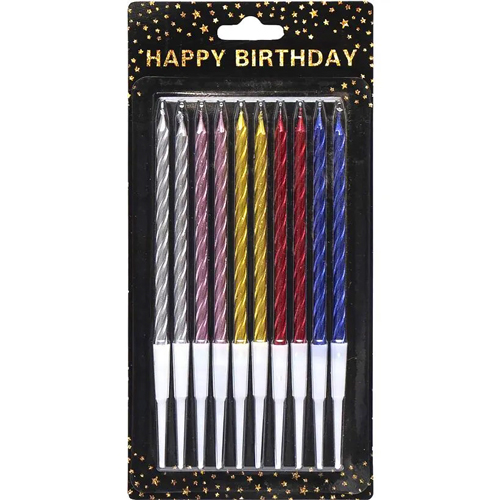 Набор свечей для торта металлик ассорти спираль 10шт